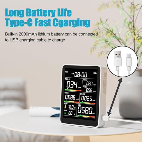 جهاز مراقبة جودة الهواء الداخلي الاحترافي 9 في 1، جهاز مراقبة جودة الهواء الداخلي المحمول PM2.5/PM10/CO2، ودرجة الحرارة، وكاشف الفورمالديهايد، والرطوبة TVOC، وعرض الوقت، واختبار جودة الهواء - جهاز مراقبة الهواء النظيف في الأماكن الضيقة in Kuwait