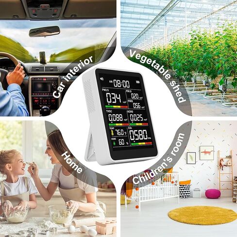 جهاز مراقبة جودة الهواء الداخلي الاحترافي 9 في 1، جهاز مراقبة جودة الهواء الداخلي المحمول PM2.5/PM10/CO2، ودرجة الحرارة، وكاشف الفورمالديهايد، والرطوبة TVOC، وعرض الوقت، واختبار جودة الهواء - جهاز مراقبة الهواء النظيف في الأماكن الضيقة in Kuwait