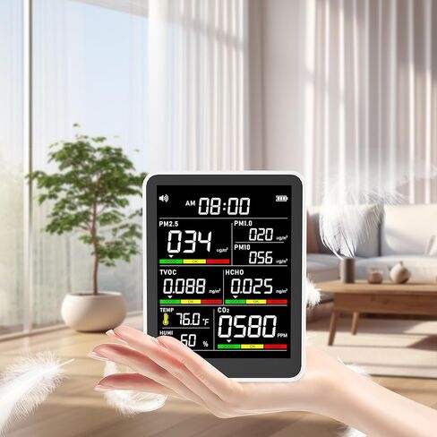 جهاز مراقبة جودة الهواء الداخلي الاحترافي 9 في 1، جهاز مراقبة جودة الهواء الداخلي المحمول PM2.5/PM10/CO2، ودرجة الحرارة، وكاشف الفورمالديهايد، والرطوبة TVOC، وعرض الوقت، واختبار جودة الهواء - جهاز مراقبة الهواء النظيف في الأماكن الضيقة in Kuwait