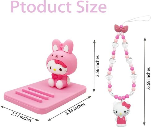 Fa-Doara Cute Kitty Phone Stand for Desk and Beaded Wrist Strap for Girls, Cell Phone Holder Desktop Compatible with All Mobile Phones, Phone Accessories Mobile Phone Dock in Saudi Arabia