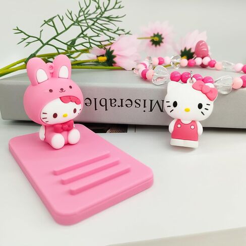 Fa-Doara Cute Kitty Phone Stand for Desk and Beaded Wrist Strap for Girls, Cell Phone Holder Desktop Compatible with All Mobile Phones, Phone Accessories Mobile Phone Dock in Saudi Arabia