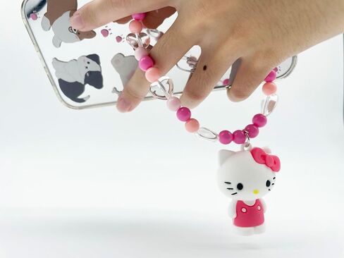 Fa-Doara Cute Kitty Phone Stand for Desk and Beaded Wrist Strap for Girls, Cell Phone Holder Desktop Compatible with All Mobile Phones, Phone Accessories Mobile Phone Dock in Saudi Arabia