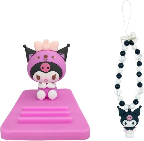 Fa-Doara Cute Kitty Phone Stand for Desk and Beaded Wrist Strap for Girls, Cell Phone Holder Desktop Compatible with All Mobile Phones, Phone Accessories Mobile Phone Dock in Saudi Arabia