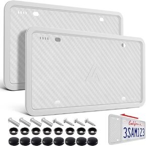 Aujen Silicone License Plate Frames,2 Pack Black Side-Opening License Bracket Holder with Easy Installation, License Plate Frame Without Obstruction.Rustproof, Rattle Proof & Weatherproof Universal in Kuwait