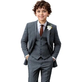 بدلة صبي تويد 3 قطع من herringbone نحيف الملاءمة الأنيقة الأنيقة سروال سراويل الزفاف عودة ملابس العودة للوطن in Kuwait