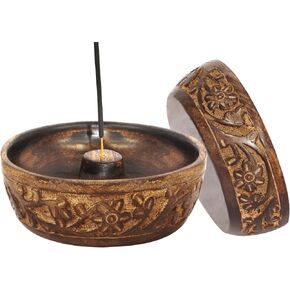 Sheesham Wood Incense Burner Holder - Set of 2 Coffin Style Sun Moon Inlay Handmade Aromatherapy Room Freshener Fragrance Cone Incense Stick Burner Ash Catcher - Zen Home Gift - 12x2x2 - COTTON CRAFT in Saudi Arabia