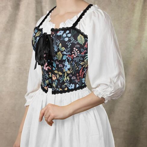 Women's Corset Top Bustier Renaissance - Vintage Lace Up Floral Print Corset Bodyshaper Boned Overbust in Saudi Arabia