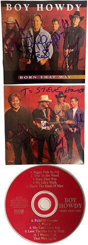 Athlon Sports CTBL-032392 Boy Howdy Band مُوقعة عام 1995 كتيب غلاف الألبوم Born That Way مع توقيع CD 4 - COA - Cary & Larry Park - Jeffery Steele - H. Wright in Kuwait