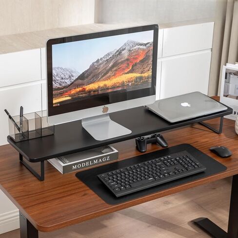 Riser Reser Dual Monitor Riser ، 41.3 بوصة شاشة كبيرة للاحتجاز شاشات مراقبة الكمبيوتر والتلفزيون والطابعات في المكتب المنزلي .- اللون الطبيعي in Saudi Arabia