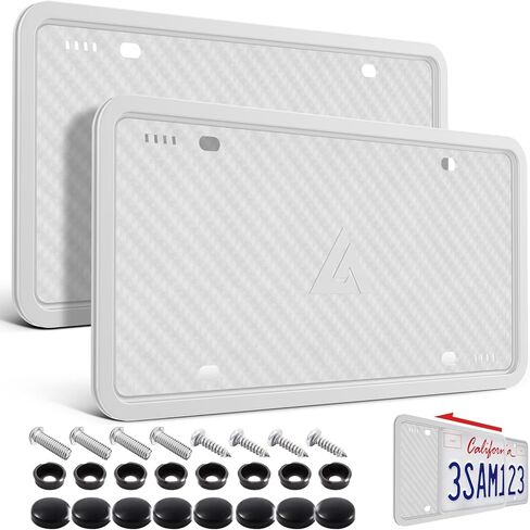 Aujen Silicone License Plate Frames,2 Pack Black Side-Opening License Bracket Holder with Easy Installation, License Plate Frame Without Obstruction.Rustproof, Rattle Proof & Weatherproof Universal in Kuwait