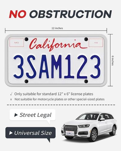 Aujen Silicone License Plate Frames,2 Pack Black Side-Opening License Bracket Holder with Easy Installation, License Plate Frame Without Obstruction.Rustproof, Rattle Proof & Weatherproof Universal in Kuwait