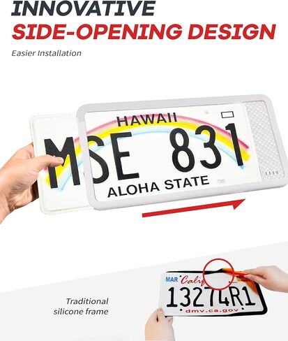 Aujen Silicone License Plate Frames,2 Pack Black Side-Opening License Bracket Holder with Easy Installation, License Plate Frame Without Obstruction.Rustproof, Rattle Proof & Weatherproof Universal in Kuwait
