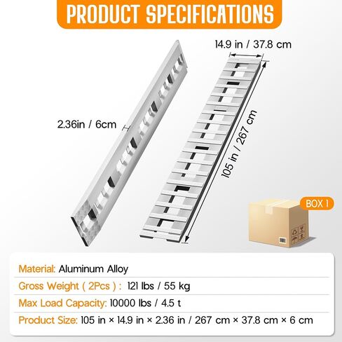 Albott 60" x 12" Aluminum Trailer Ramps, 6000 LBS Capacity Loading Ramps with U-Shaped Buckle and Hook Ends, 1 Pair for ATV, UTV, Tractors, Motorcycles, Lawnmowers, Trucks in Saudi Arabia