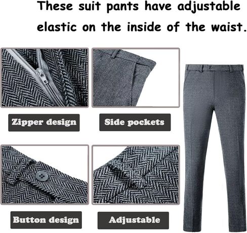 بدلة صبي تويد 3 قطع من herringbone نحيف الملاءمة الأنيقة الأنيقة سروال سراويل الزفاف عودة ملابس العودة للوطن in Kuwait