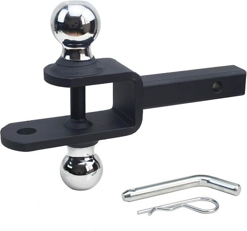 3-in-1 ATV/UTV Trailer Hitch with 2-Inch Receiver Tube, Multi-Purpose Tow Adapter, 1-7/8-Inch & 2-Inch Dual Ball Mount, Includes Pin & Clip, Fits 5/8-Inch Clevis Pin, Matte Black in Kuwait