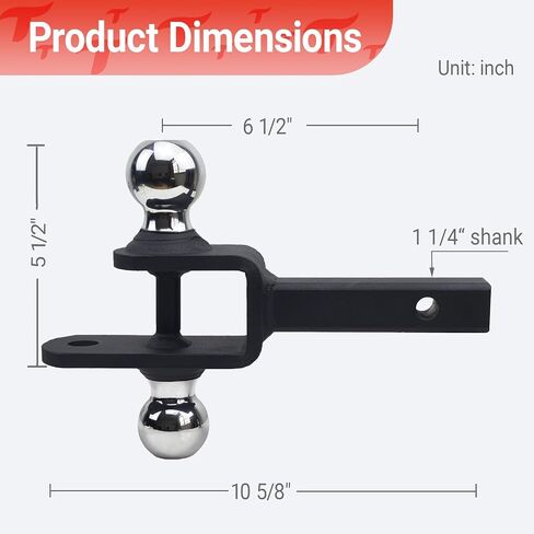 3-in-1 ATV/UTV Trailer Hitch with 2-Inch Receiver Tube, Multi-Purpose Tow Adapter, 1-7/8-Inch & 2-Inch Dual Ball Mount, Includes Pin & Clip, Fits 5/8-Inch Clevis Pin, Matte Black in Kuwait