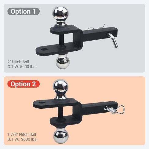 3-in-1 ATV/UTV Trailer Hitch with 2-Inch Receiver Tube, Multi-Purpose Tow Adapter, 1-7/8-Inch & 2-Inch Dual Ball Mount, Includes Pin & Clip, Fits 5/8-Inch Clevis Pin, Matte Black in Kuwait