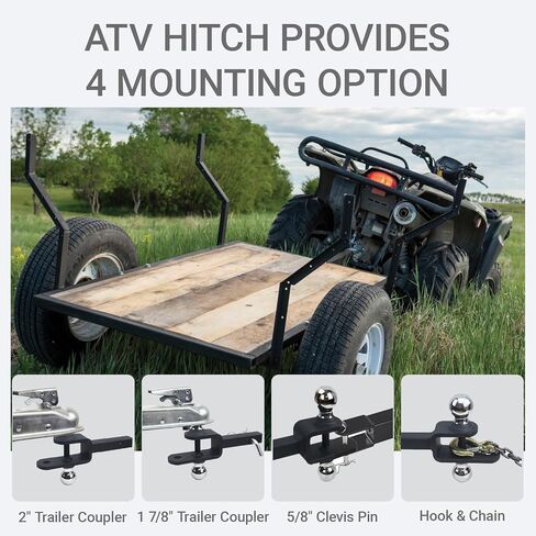 3-in-1 ATV/UTV Trailer Hitch with 2-Inch Receiver Tube, Multi-Purpose Tow Adapter, 1-7/8-Inch & 2-Inch Dual Ball Mount, Includes Pin & Clip, Fits 5/8-Inch Clevis Pin, Matte Black in Kuwait