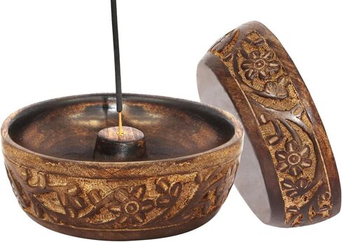 Sheesham Wood Incense Burner Holder - Set of 2 Coffin Style Sun Moon Inlay Handmade Aromatherapy Room Freshener Fragrance Cone Incense Stick Burner Ash Catcher - Zen Home Gift - 12x2x2 - COTTON CRAFT in Saudi Arabia