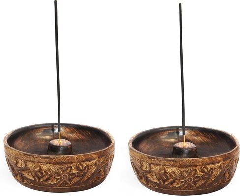 Sheesham Wood Incense Burner Holder - Set of 2 Coffin Style Sun Moon Inlay Handmade Aromatherapy Room Freshener Fragrance Cone Incense Stick Burner Ash Catcher - Zen Home Gift - 12x2x2 - COTTON CRAFT in Saudi Arabia