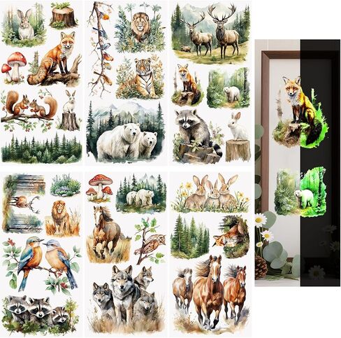 WANDIC 6PCS Rub On Transfer Stickers, Luminous Forest Animals Transfer Decals Waterproof Sticker for Furniture and Scrapbooking,15 * 30cm in Saudi Arabia