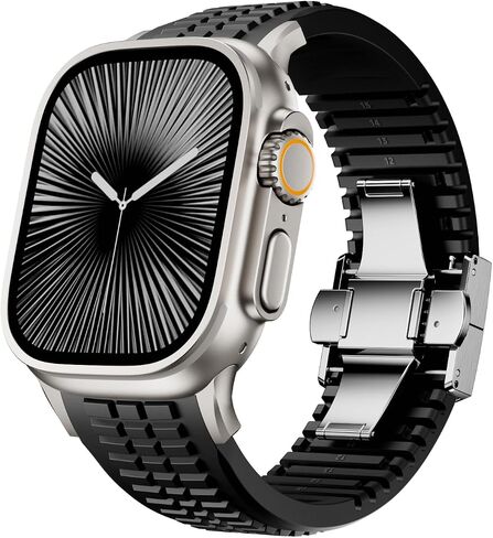 Sport Band for Apple Watch Ultra 3 2 Band 49mm 46mm 45mm 44mm , Men Rugged Silicone Rubber Waterproof Strap with Metal 316L Stainless Steel Connector & Folding Clasp for iWatch Series 11 10 9 8 7 6 5 4 SE 3 2 1 in Saudi Arabia