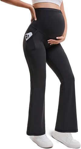 Womens Maternity Flare Leggings with Pockets, Buttery Soft Pregnency Workout Yoga Pants in Saudi Arabia
