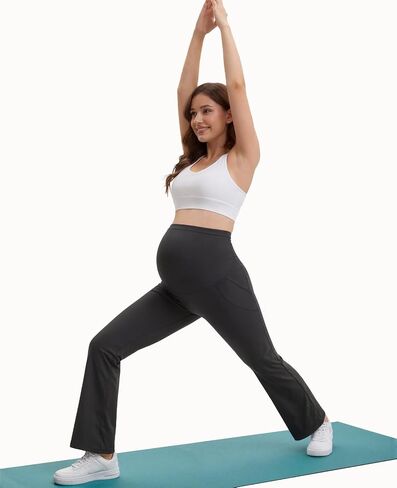 Womens Maternity Flare Leggings with Pockets, Buttery Soft Pregnency Workout Yoga Pants in Saudi Arabia