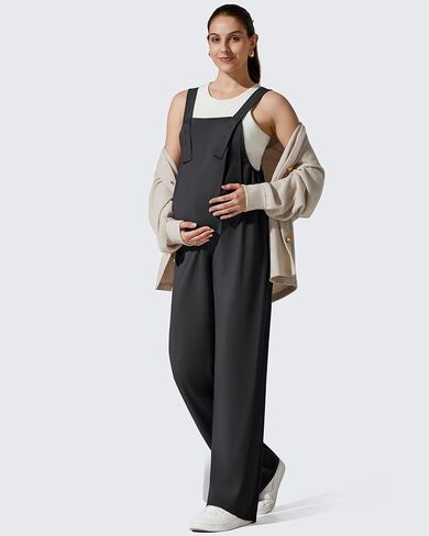 G4Free ShiftReady Maternity Jumpsuit Adjustable Strap Overalls Pregnancy Wide Leg Pants with Pockets in Saudi Arabia