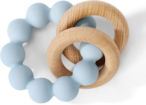 Socub Baby Teething Toys for 0-6 6-12 Months- BPA-Free Food-Grade Silicone & Natural Beech Wood Teether Ring for Newborn Infants Teething Relief- Easy-Grip Sensory Rattle Toys(Shifting Sand) in Saudi Arabia