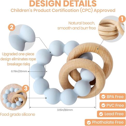 Socub Baby Teething Toys for 0-6 6-12 Months- BPA-Free Food-Grade Silicone & Natural Beech Wood Teether Ring for Newborn Infants Teething Relief- Easy-Grip Sensory Rattle Toys(Shifting Sand) in Saudi Arabia