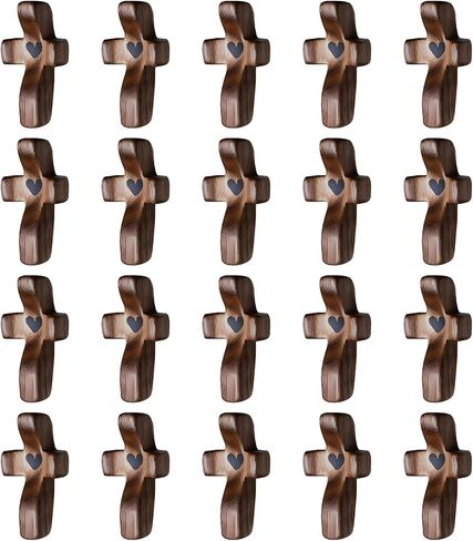 Jiukong Wooden Cross تململ ، عبور قلبي | هدية تشجيع ، صليب خشب الجيب المصنوع يدويًا ، تخفيف القلق من أجل نفسك ، هدية عيد الفصح الملهمة للإيمان المسيحي ، المعمودية ، الصلاة (10 أجهزة كمبيوتر) in Kuwait