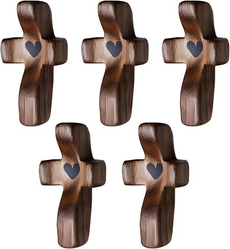 Jiukong Wooden Cross تململ ، عبور قلبي | هدية تشجيع ، صليب خشب الجيب المصنوع يدويًا ، تخفيف القلق من أجل نفسك ، هدية عيد الفصح الملهمة للإيمان المسيحي ، المعمودية ، الصلاة (10 أجهزة كمبيوتر) in Kuwait