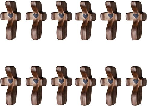 Jiukong Wooden Cross تململ ، عبور قلبي | هدية تشجيع ، صليب خشب الجيب المصنوع يدويًا ، تخفيف القلق من أجل نفسك ، هدية عيد الفصح الملهمة للإيمان المسيحي ، المعمودية ، الصلاة (10 أجهزة كمبيوتر) in Kuwait
