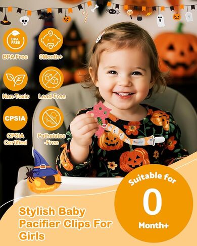 مشبك مصاصة الهالوين من ALVABABY مكون من 8 قطع من سلسلة حامل المقاود لحديثي الولادة من الأولاد والبنات 8DBP08A in Kuwait