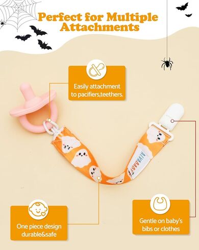 مشبك مصاصة الهالوين من ALVABABY مكون من 8 قطع من سلسلة حامل المقاود لحديثي الولادة من الأولاد والبنات 8DBP08A in Kuwait