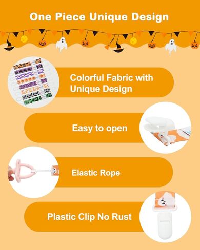 مشبك مصاصة الهالوين من ALVABABY مكون من 8 قطع من سلسلة حامل المقاود لحديثي الولادة من الأولاد والبنات 8DBP08A in Kuwait