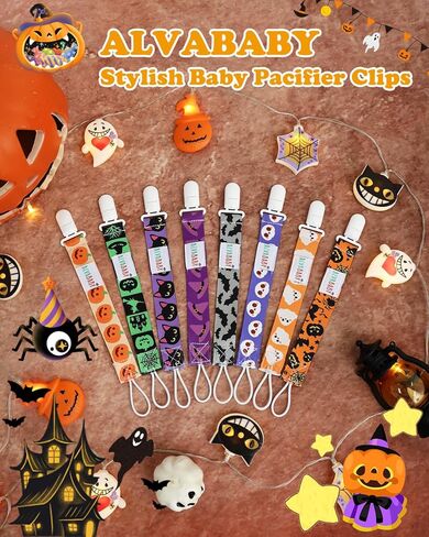 مشبك مصاصة الهالوين من ALVABABY مكون من 8 قطع من سلسلة حامل المقاود لحديثي الولادة من الأولاد والبنات 8DBP08A in Kuwait