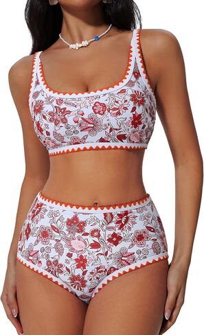 Suuksess Women High Pherced Bikini مجموعة الأزهار طباعة اللون كتلة 2 قطعة السباحة in Kuwait