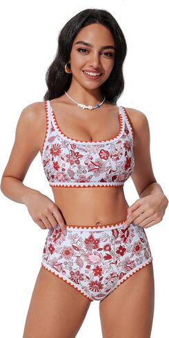 Suuksess Women High Pherced Bikini مجموعة الأزهار طباعة اللون كتلة 2 قطعة السباحة in Kuwait