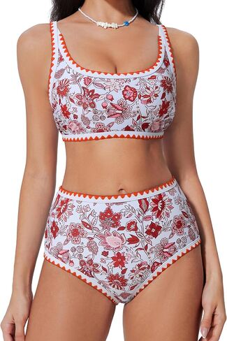 Suuksess Women High Pherced Bikini مجموعة الأزهار طباعة اللون كتلة 2 قطعة السباحة in Kuwait