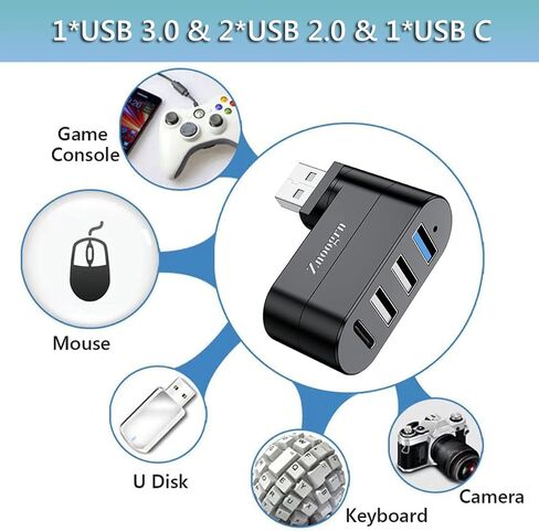 محور 4-Port USB C 3.0 [90 درجة/180 درجة قابلة للتدوير] ، و splitter type-C مع 3 منافذ USB-A و 1 C POWER PORT in Kuwait