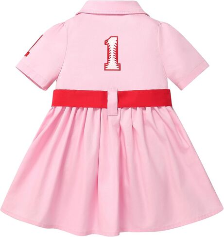 AWIBMK Baby Girls 1st Birthday Dress Baseball Themed Button Dress with Belt Headband Photoshoot Cake Smash Outfits in Saudi Arabia