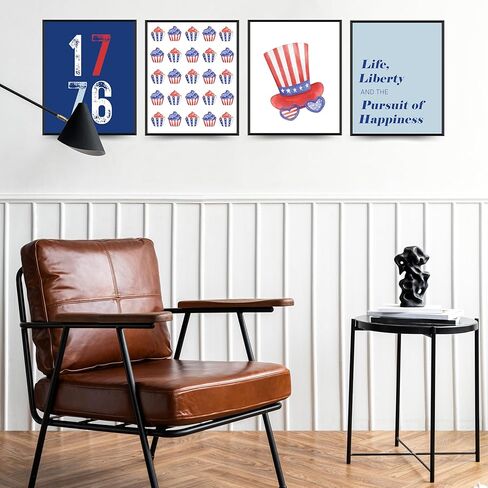 المطبوعات الفنية في يوم الاستقلال اليدوية - مجموعة من 4 ملصقات غير متطورة في 4 يوليو مع الأكمام الممتازة الممتازة ، 8 × 10 بوصة ديكور صور للغرفة HB04 in Kuwait