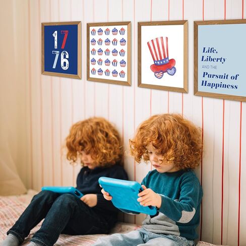 المطبوعات الفنية في يوم الاستقلال اليدوية - مجموعة من 4 ملصقات غير متطورة في 4 يوليو مع الأكمام الممتازة الممتازة ، 8 × 10 بوصة ديكور صور للغرفة HB04 in Kuwait