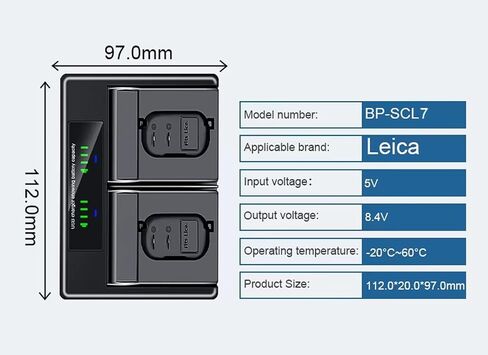 Dual USB Battery Charger for Leica M11 Series (M11-D, M11-P) – Compatible with 2X BP-SCL7 Batteries, Independent or Simultaneous Charging Support in Saudi Arabia