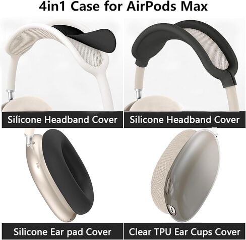 غطاء الحالة لسماعات الهواء الأقصى Airpods ، 4 من 1 في 1 ناعمة من الجلد TPU مضاد للخلع ، والملحقات الشفافة الغطاء الوقائي فائقة ل Apple Airpods Max USB-C (2024/2020) ، وردي in Kuwait