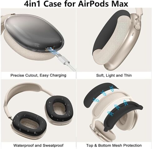 غطاء الحالة لسماعات الهواء الأقصى Airpods ، 4 من 1 في 1 ناعمة من الجلد TPU مضاد للخلع ، والملحقات الشفافة الغطاء الوقائي فائقة ل Apple Airpods Max USB-C (2024/2020) ، وردي in Kuwait