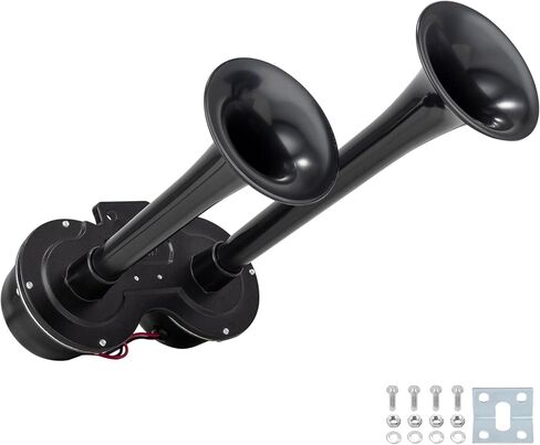 12V Black Waterproof Truck Horn with Compressor,150dB Integrated Dual Tube High/Low Tone Air Horn kit for Car/Motorcycle/Trucks/Pickup/SUV/Van/Lorries/Boats in Kuwait