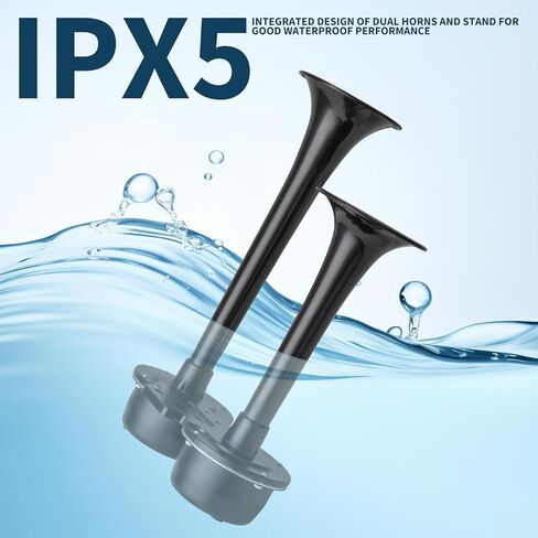 12V Black Waterproof Truck Horn with Compressor,150dB Integrated Dual Tube High/Low Tone Air Horn kit for Car/Motorcycle/Trucks/Pickup/SUV/Van/Lorries/Boats in Kuwait